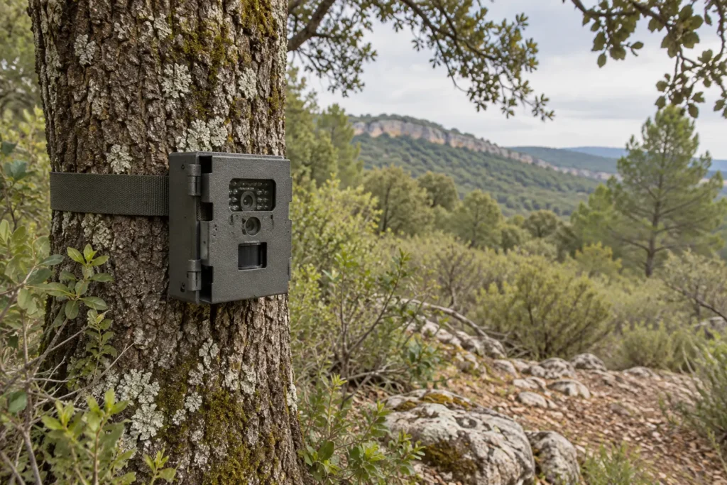 Caja de seguridad para cámara de fototrampeo instalada sin dañar un árbol