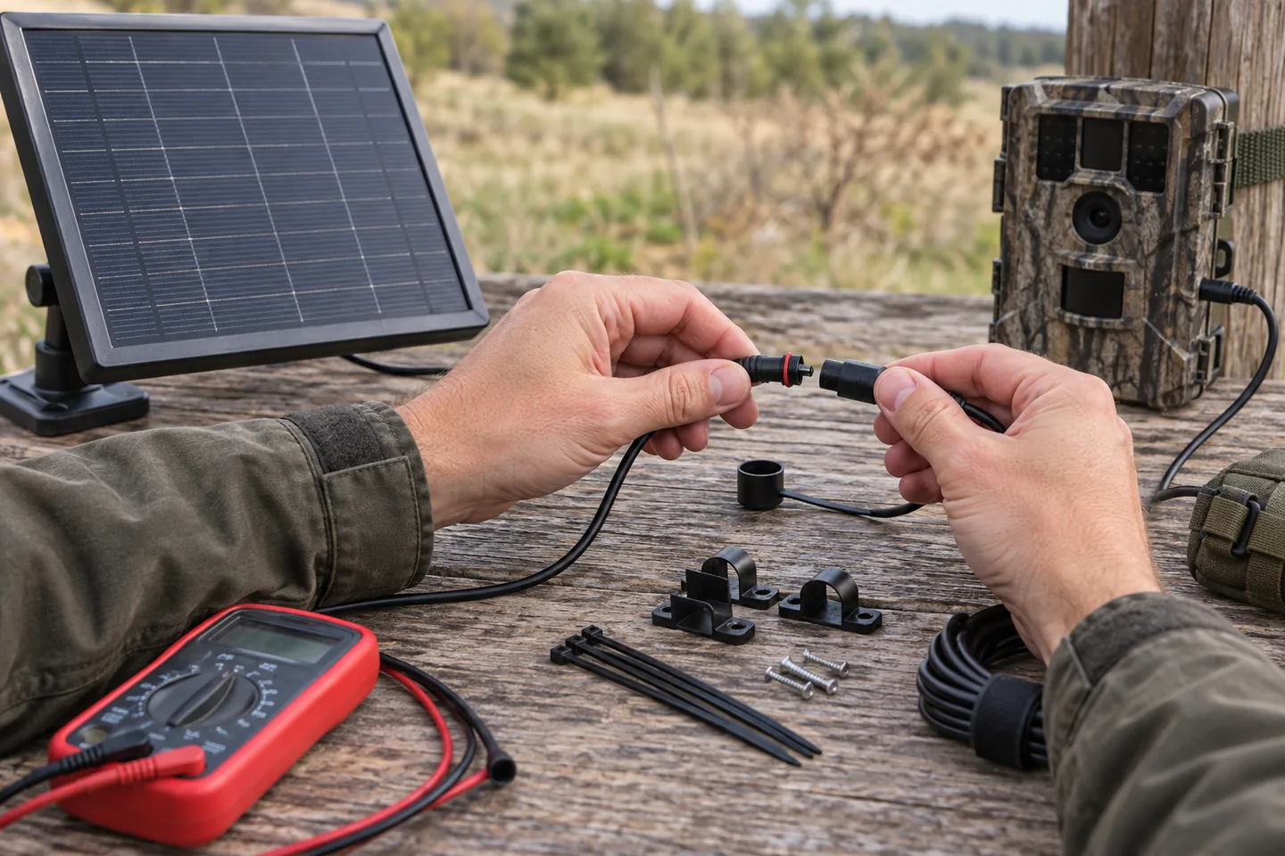 Comprobación de conexión de un panel solar para cámara de fototrampeo