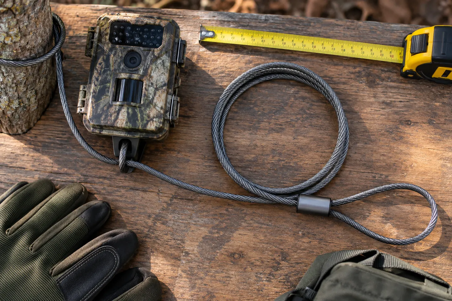 Medición de un cable antirrobo para cámara de fototrampeo