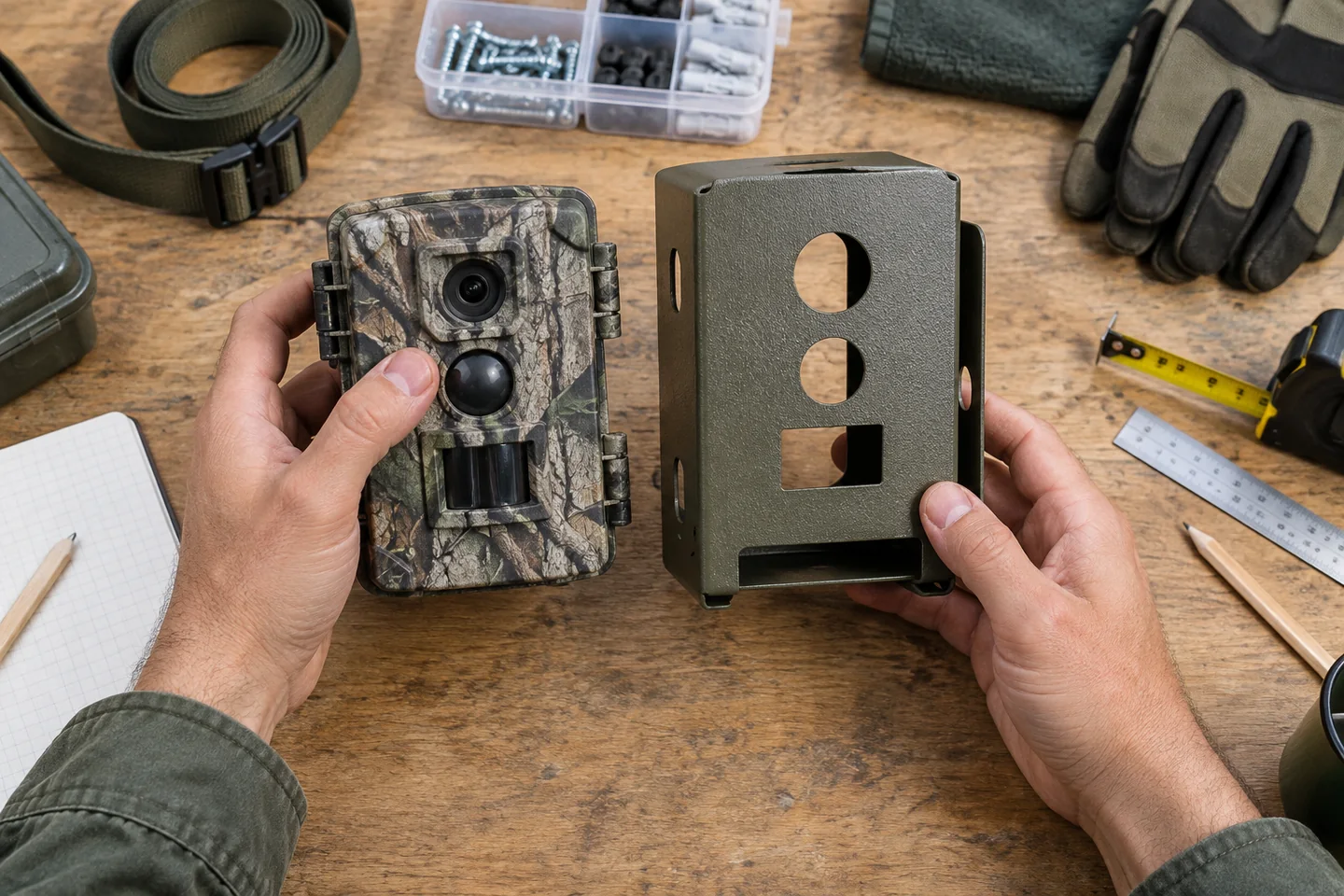 Medición de una cámara de fototrampeo y su caja de seguridad