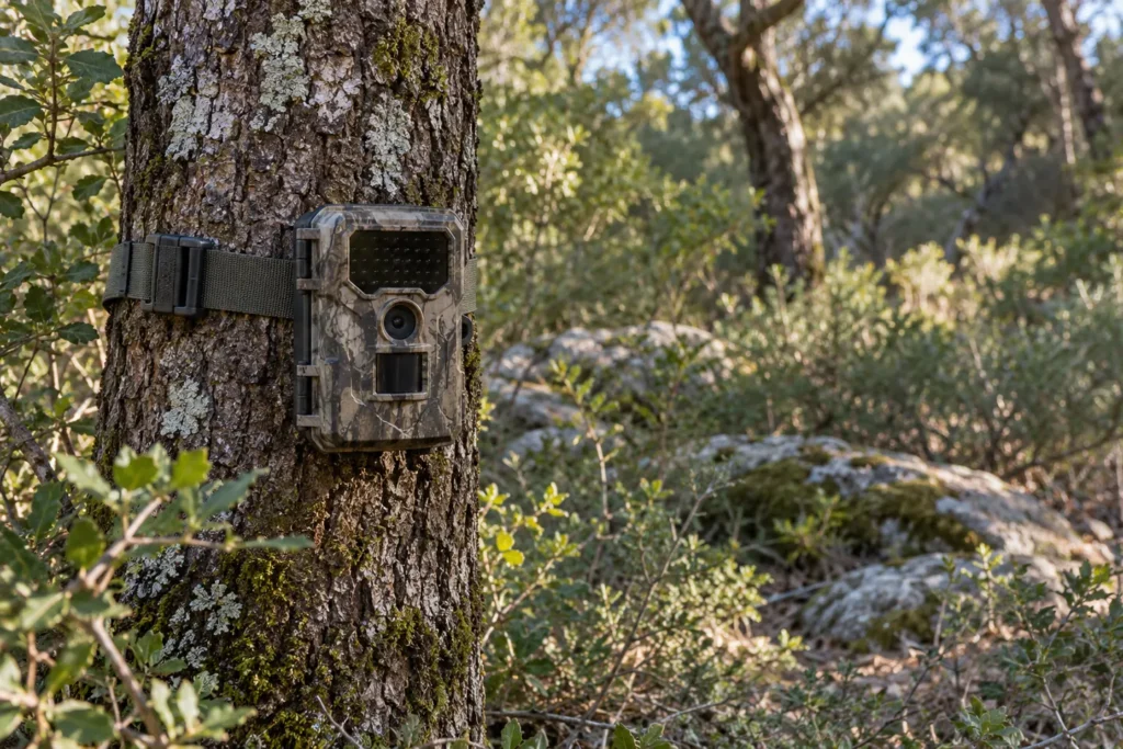 Correa de montaje para cámara de fototrampeo fijada a un árbol sin dañarlo