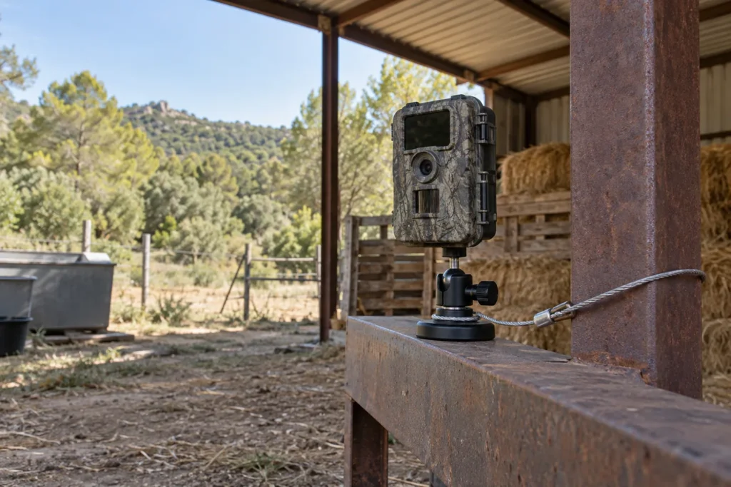 Soporte magnético para cámara de fototrampeo en una viga metálica baja