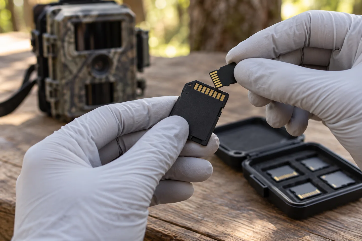 Inserción correcta de una microSD en su adaptador SD antes del trabajo de campo